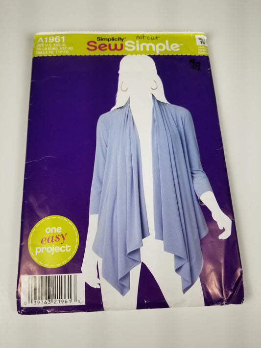 Simplicity Sew Simple A1961 uncut sewing pattern Knit Cardi-Wrap