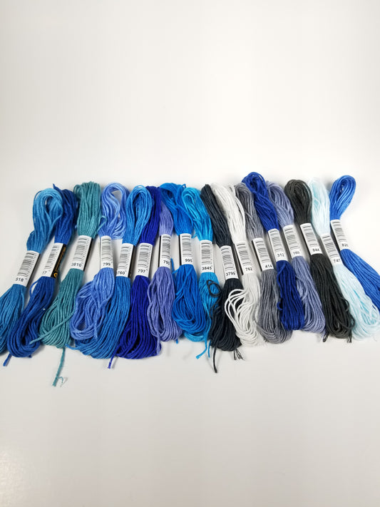 Embroidery floss DMC blue and gray pack Holiday spring winter colors 17 skeins