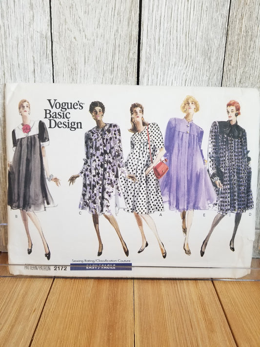 RARE Vogue 2127 Easy Misses Half Size Dress Flared loose-fitting dress sewing pattern Size 8, 10, 12 Uncut FF