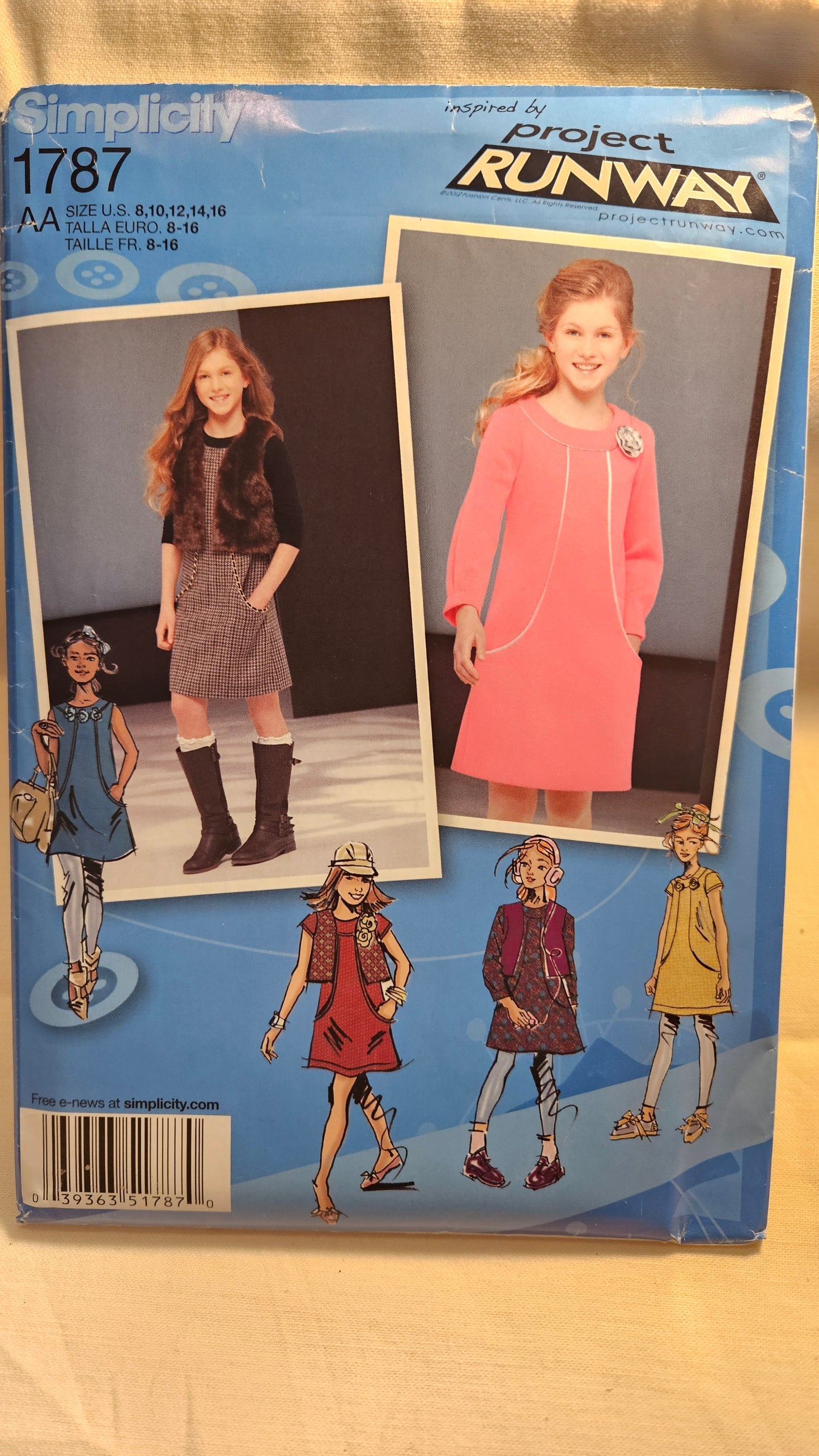 Simplicity #1787 PROJECT RUNWAY girls jumper or dress sizes AA 8-16 uncut ff sewing pattern