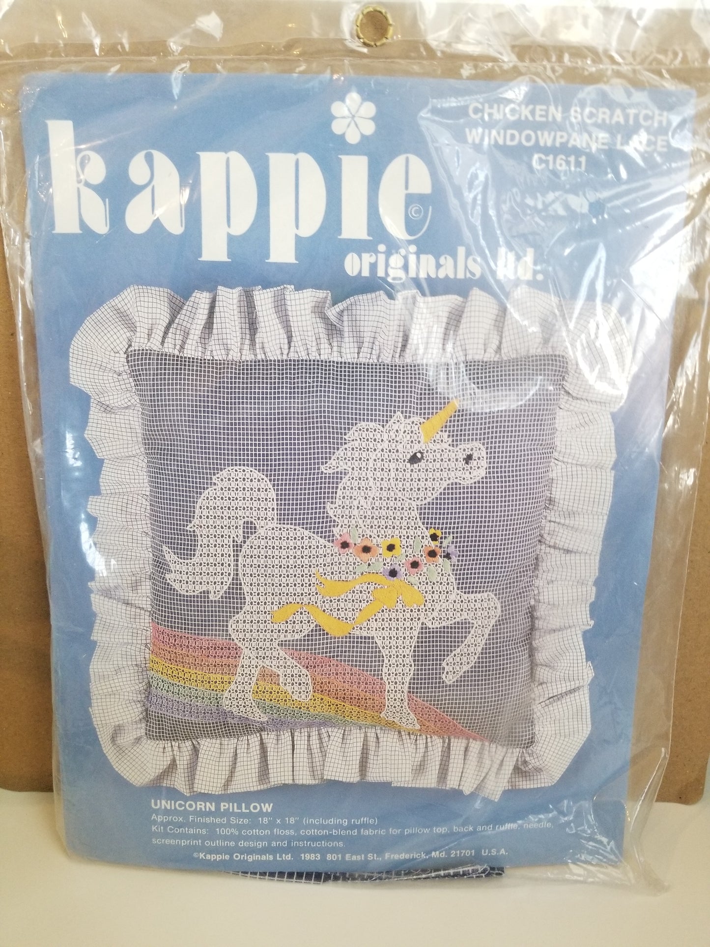 Kappie Orginal Chicken Scratch Unicorn Pillow c1611 New Embroidery Kit