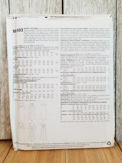 Mccalls M7493 Misses Regency Style Empire Dress Jacket and Coat Costume Halloween Size 6-14 and 14-22 Pattern Uncut FF