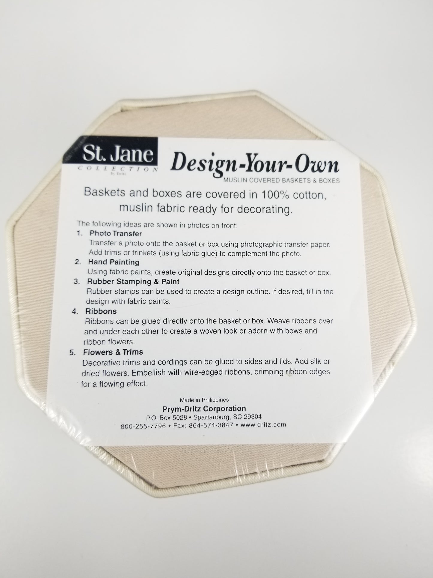 Design your own muslin covered box octagon 5"x5"x3" box only NEW