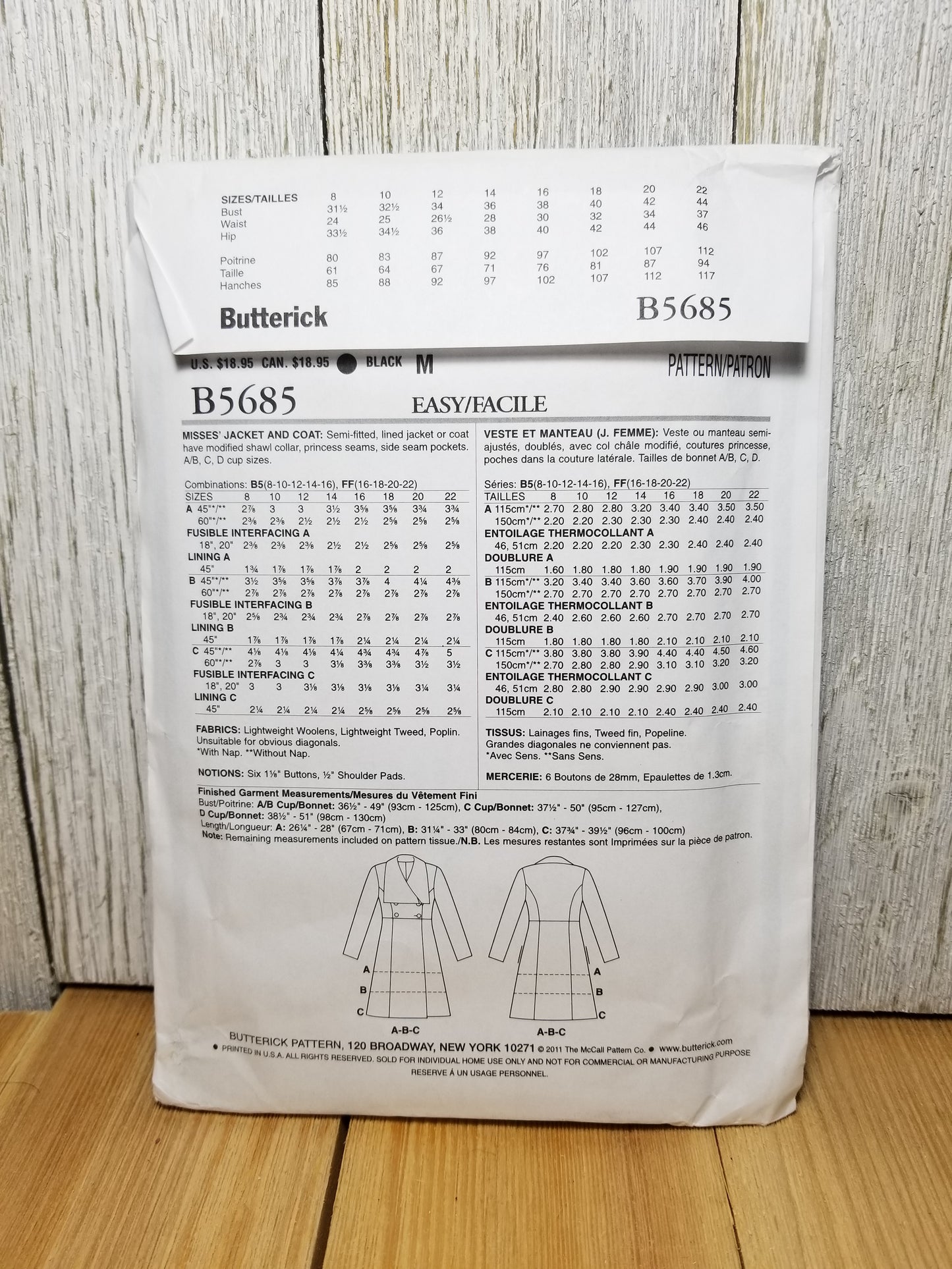 Butterick B5685 Jacket and Coat Sewing Pattern for Women Misses Uncut FF