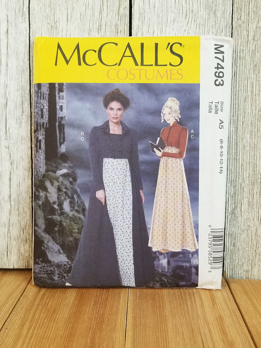 Mccalls M7493 Misses Regency Style Empire Dress Jacket and Coat Costume Halloween Size 6-14 and 14-22 Pattern Uncut FF