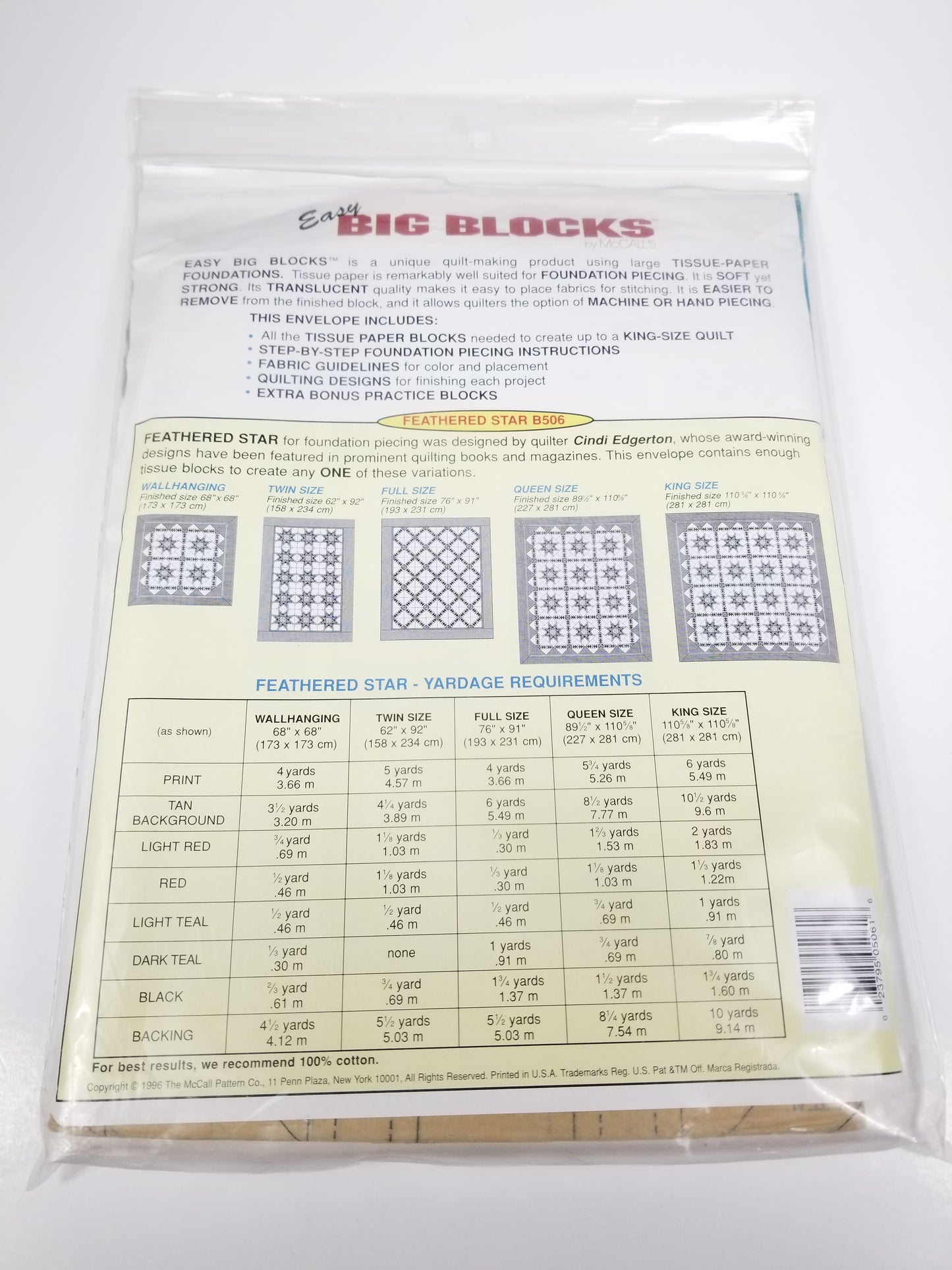 Easy Big Blocks B506 Tissue Paper Foundations 15" Blocks Feathered Star Quilt Pattern