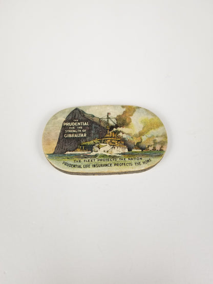 Antique Advertising Prudential Life Insurance Strength of Gibraltar oval Pincushion Sewing