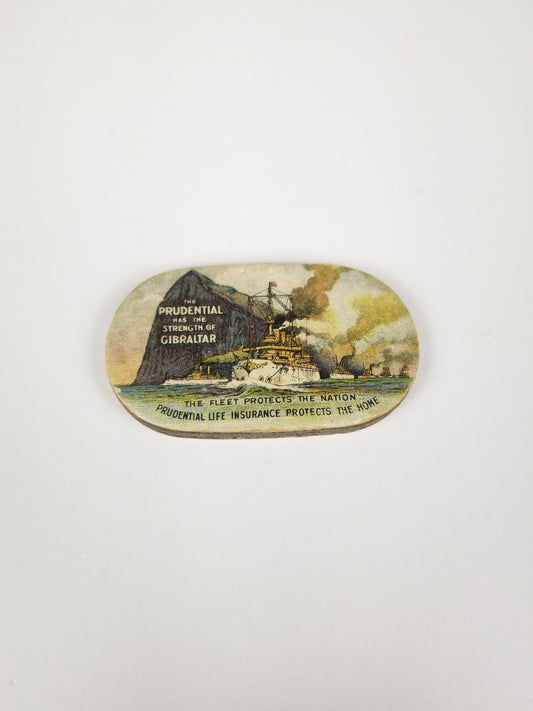 Antique Advertising Prudential Life Insurance Strength of Gibraltar oval Pincushion Sewing