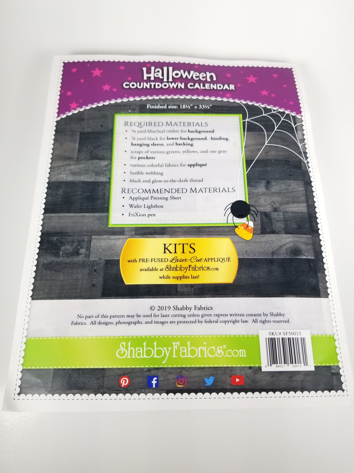 Halloween Countdown Calendar Shabby Fabrics Sewing Pattern