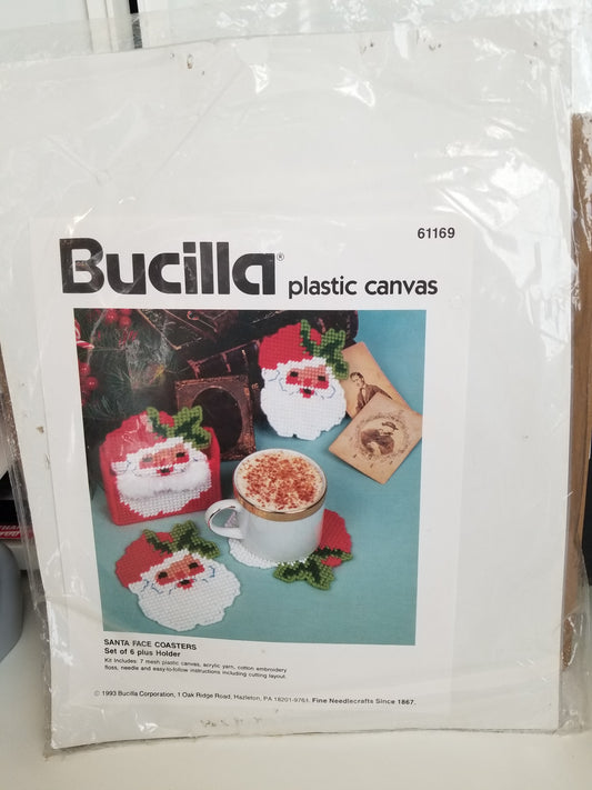 Bucilla Plastic Canvas 61169 Santa Face Coasters Full Kit