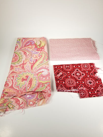 Pink/ Red paisley flower fabric bundle