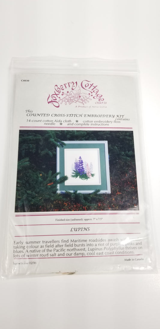 Foxberry cottage Lupins cross stitch kit c4030