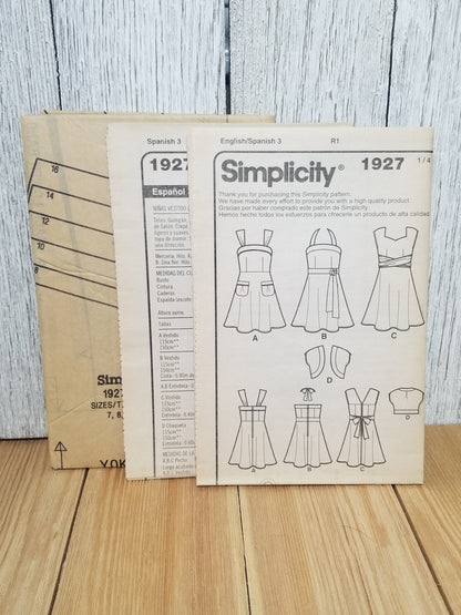 Simplicity 1927 Girls Summer Dress Sunday Best Size 7-16 Uncut FF Sewing Pattern
