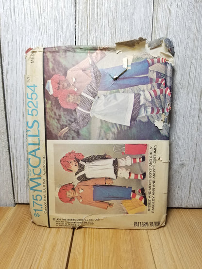 McCall's 5254 Raggedy Ann & Andy Costumes Adult Medium Uncut FF 1976