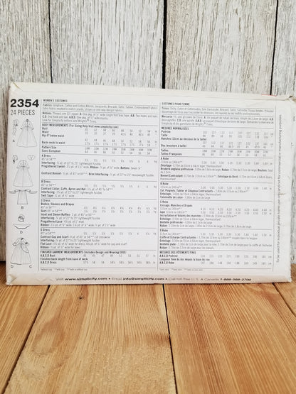 Simplicity 2354 3723 Pioneer Medieval Pilgrim Halloween Costumes Pattern Size GG 26W-32W HH 6-12 UNCUT FF