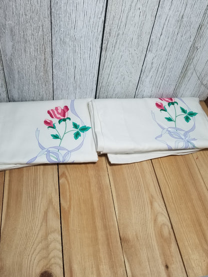 Bucilla Stamped Embroidery Kit 63876 "American Beauty" Pillowcase Pair Complete Kit