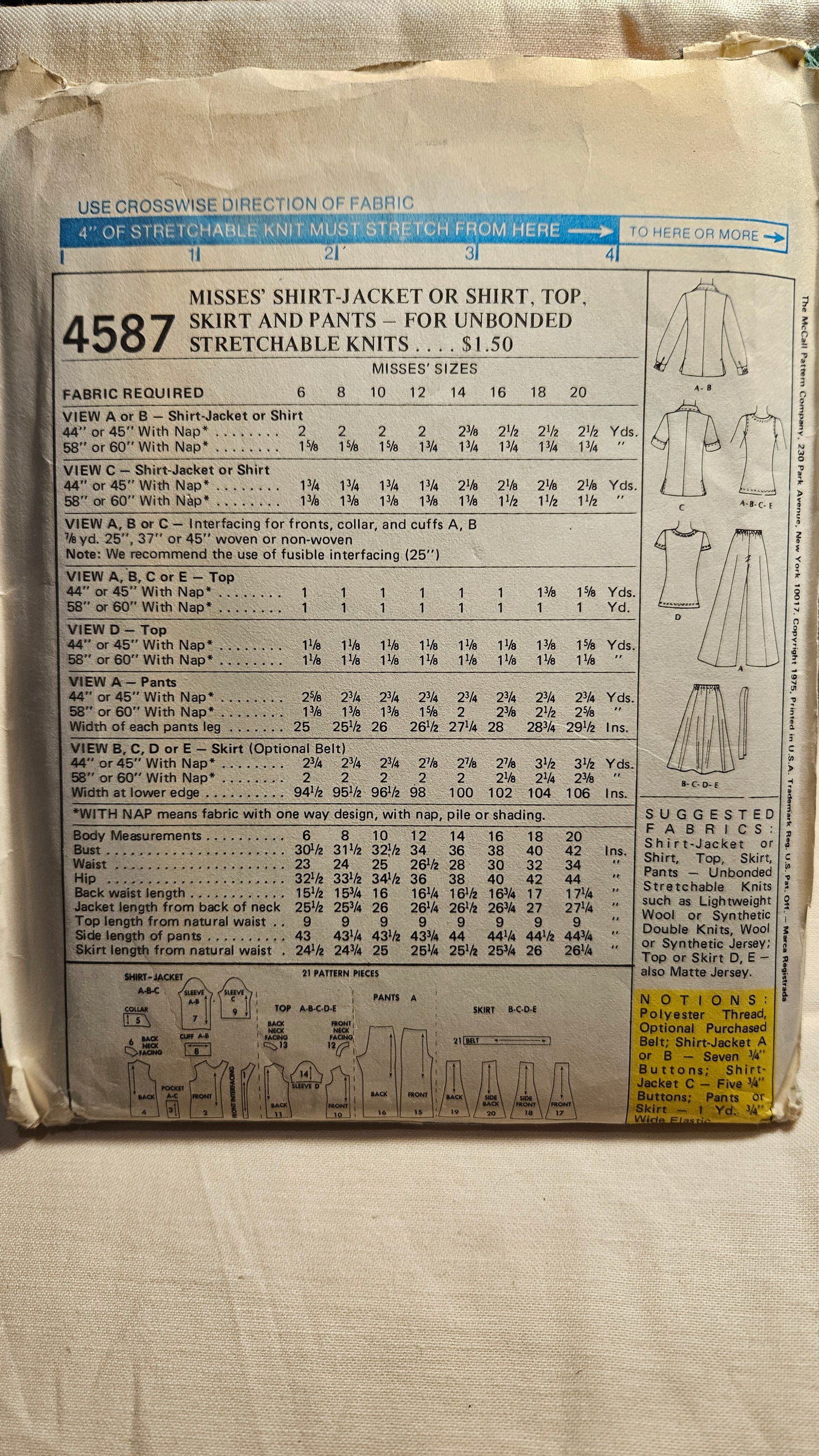 McCall's #4587 misses size B 8-12 uncut ff sewing pattern