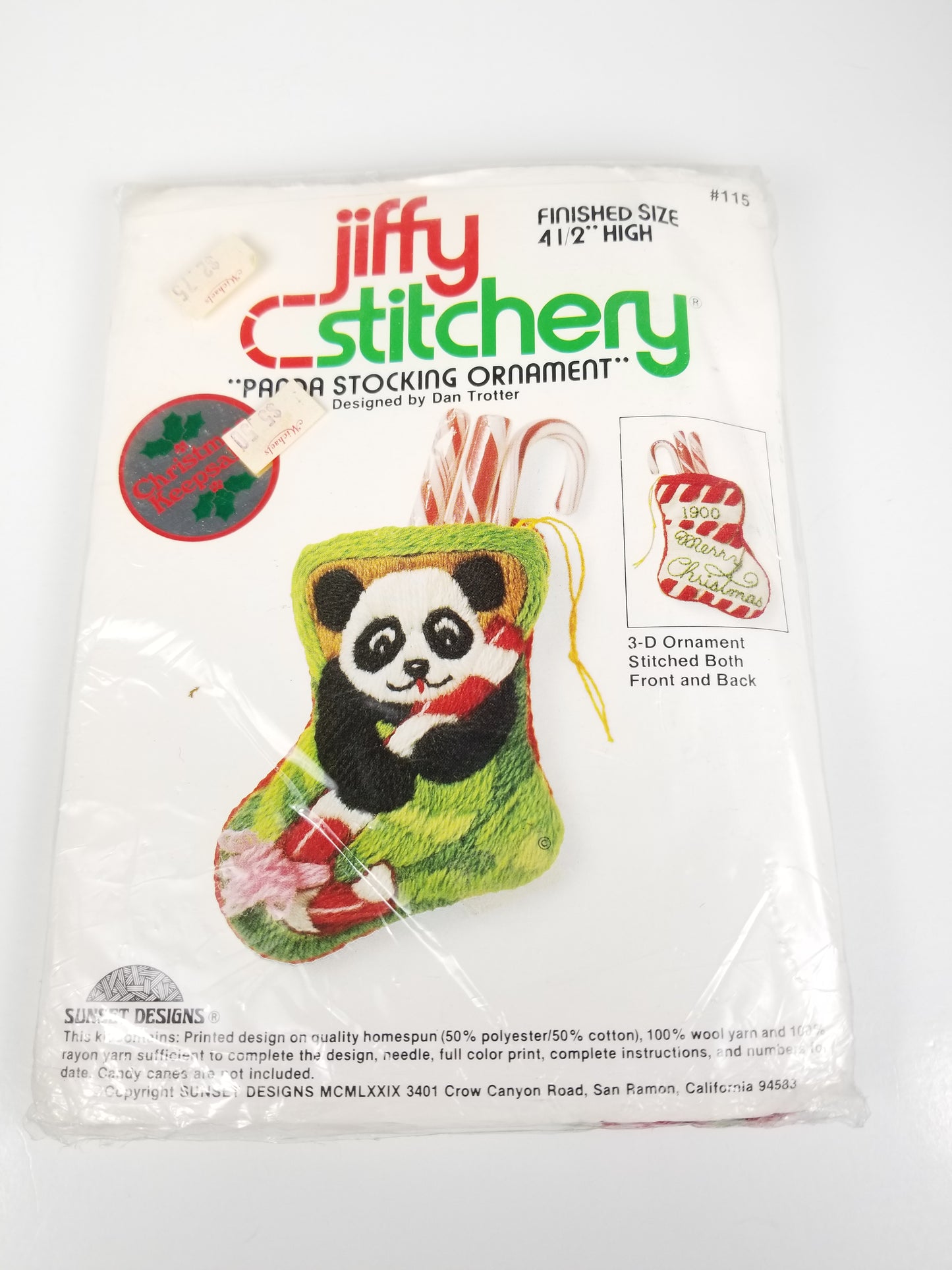 Jiffy Stitchery Panda Stocking Ornament #115 Cristmas Embroidery Kit