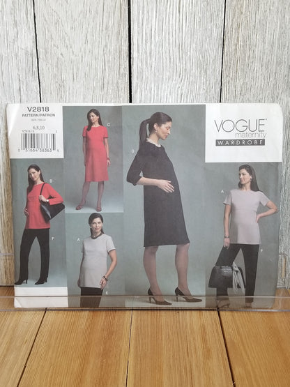 Vogue V2818 Vintage Sewing Pattern Maternity Wardrobe Trousers Pants Dress Skirt Top Pants Size 6, 8, 10 Uncut FF