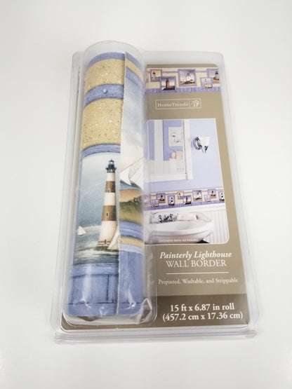 Painterly Lighthouse Wall Border Wall Paper 15ft x 6.87" Home Trends