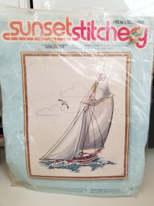 Sunset Stitchery Sailboat 2502 vintage embroidery kit