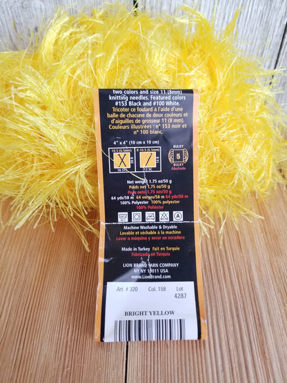 Lion Brand Fun Fur Yarn Solid Colors White soft yellow Bright yellow and green 6 skein bundle