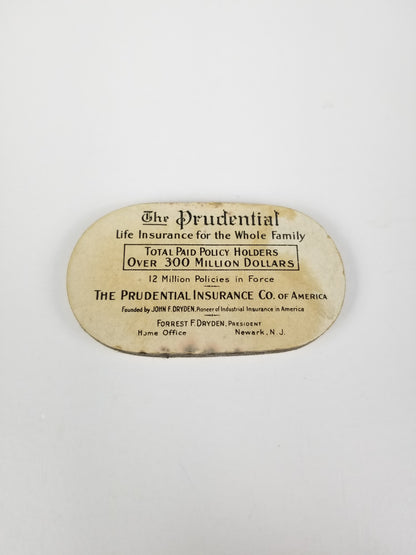 Antique Advertising Prudential Life Insurance Strength of Gibraltar oval Pincushion Sewing