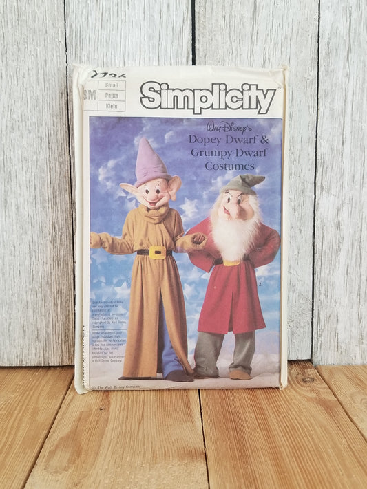 Simplicity 7736 Official Disney Dopey Grumpy Dwarf Costumes Pattern Size Small UNCUT FF