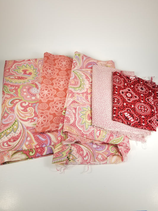 Pink/ Red paisley flower fabric bundle