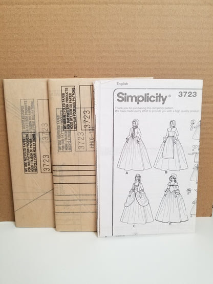 Simplicity 3723 History Misses Costume 17th century Halloween Size 6-12 Pattern Uncut FF