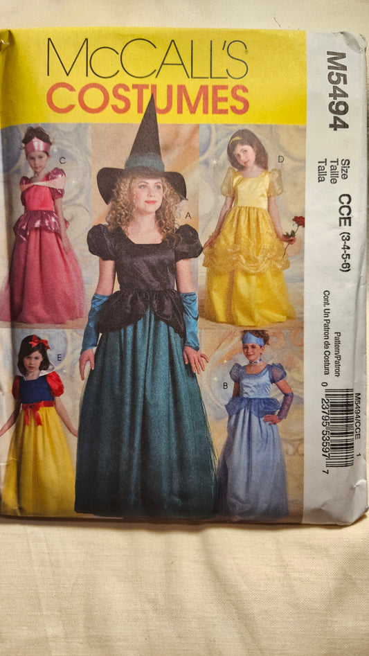 McCall's COSTUMES #5494 girl child sizes CCE 3-6 PRINCESS WITCH uncut ff sewing pattern