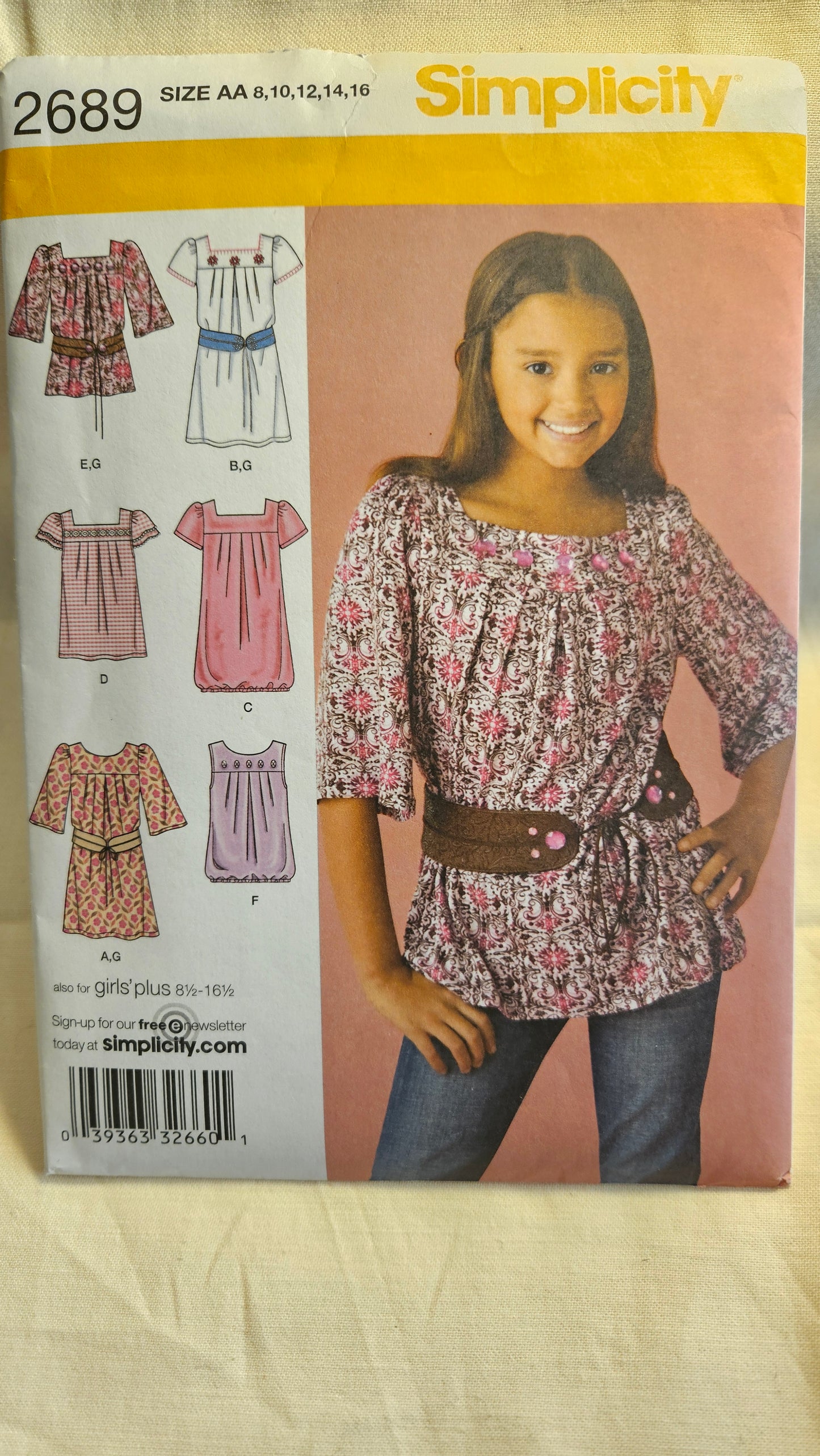 Simplicity #2689 girls dress sizes AA 8-16 uncut ff sewing pattern