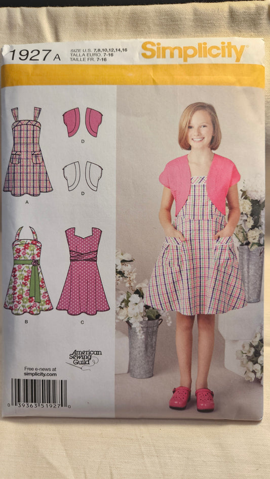 Simplicity #1927 girls dress & jacket sizes A 7-16 uncut ff sewing pattern