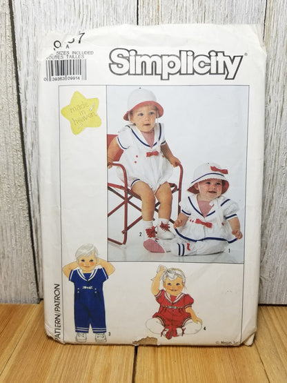 Simplicity 9537 UNCUT FF Baby Toddler Sailor Suits One Piece Rompers Shorts or Long Legs Short Sleeves Sun Hat
