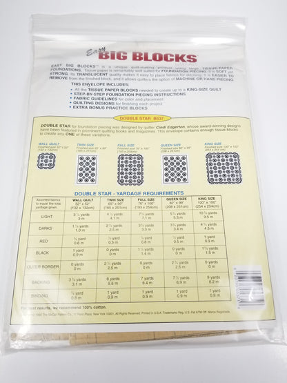 Easy Big Blocks B537 Tissue Paper Foundations 12" Blocks Double Star Quilt Pattern