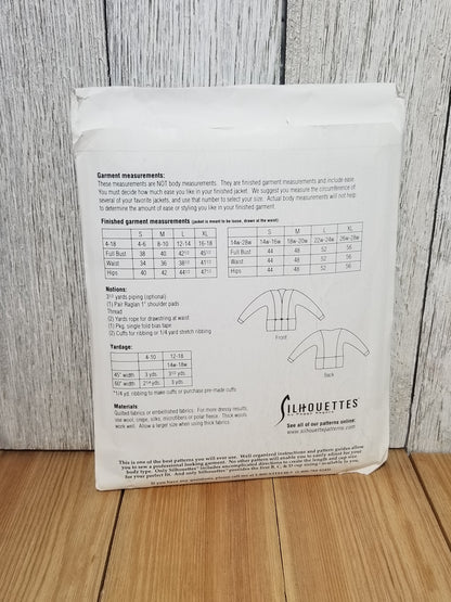 Silhouette # 1850 Quilted Jacket Size 1,2,3,4 5W-8W Fit to Size New Uncut FF Sewing Pattern