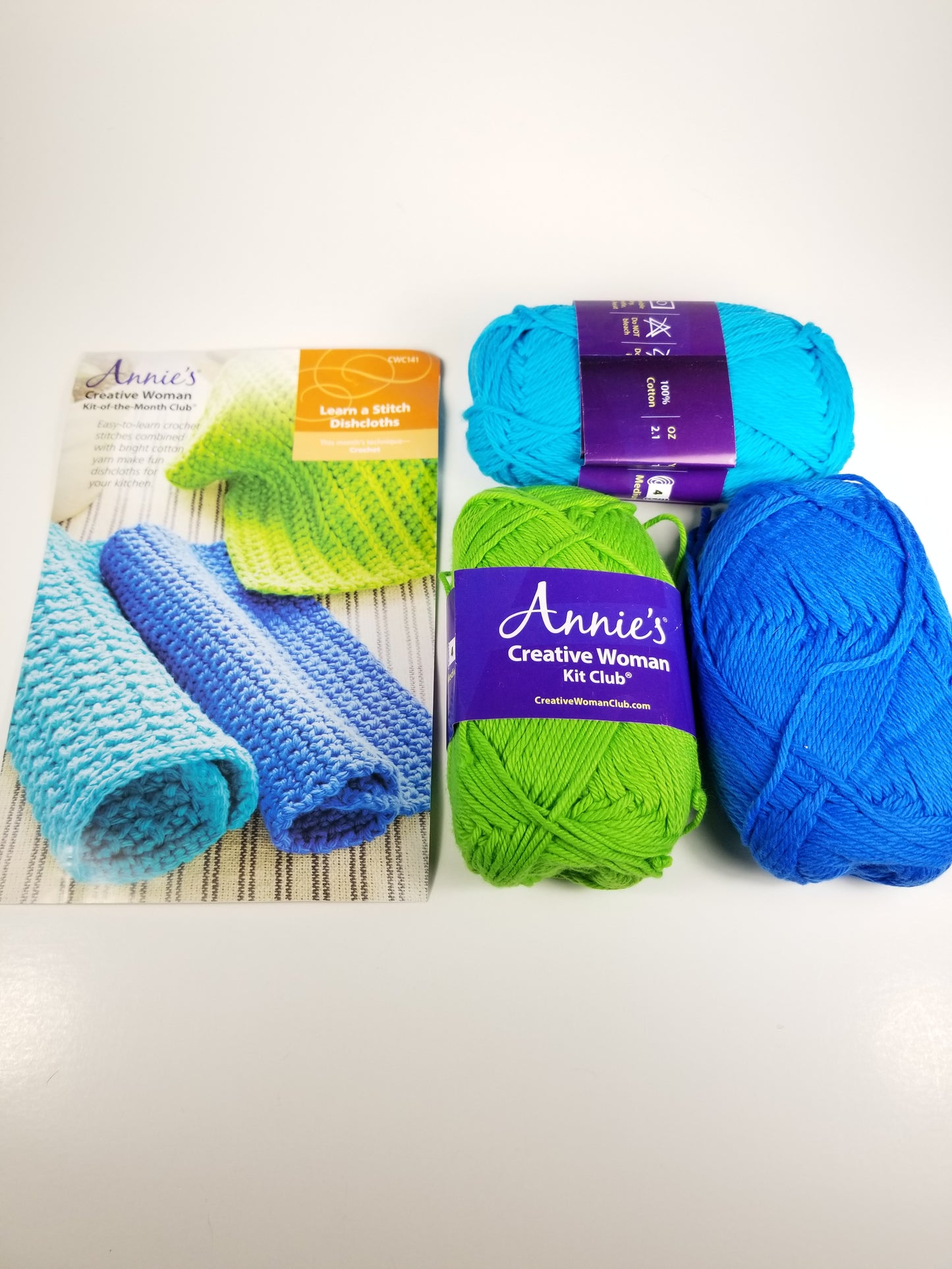 Annie's Creative Woman Kit- Of- The- Month- Club learn a stitch Dishcloths Pattern with Cotton yarn