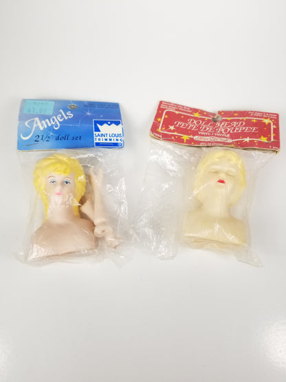 LOT of 2 Vintage VINYL NOS Angel Doll Heads Arms Blonde HOLIDAY Craft 3" parts repair