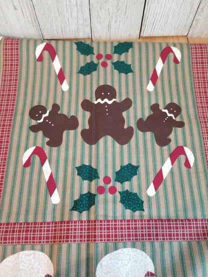 Vintage Wamsutta 100% Cotton Fabric Panel Christmas Snowman Sampler Gingerbread Men UNCUT