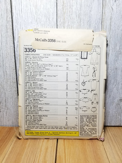McCall's 3356 Vintage Sewing Pattern Complete Layette for Baby Uncut FF