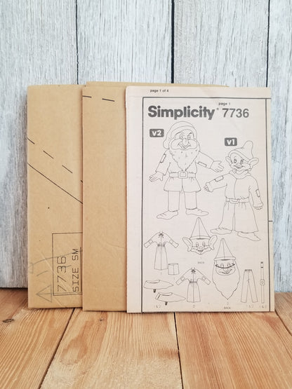 Simplicity 7736 Official Disney Dopey Grumpy Dwarf Costumes Pattern Size Small UNCUT FF
