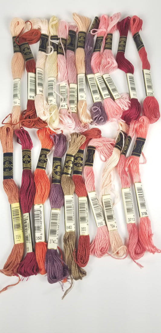 Embroidery floss red pink bundle 22 skeins