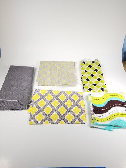 Yellow, grey, green print fabric bundle