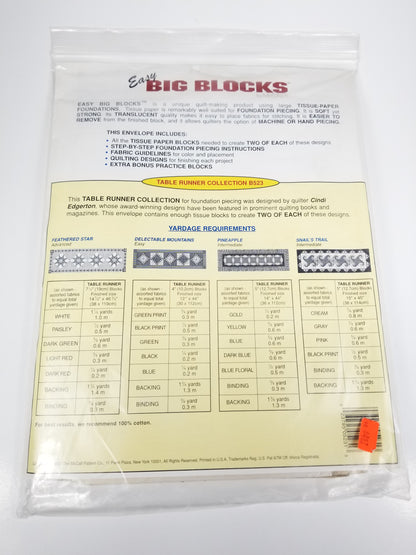 Easy Big Blocks B523 Tissue Paper Foundations Table Runner Collection Quilt Pattern