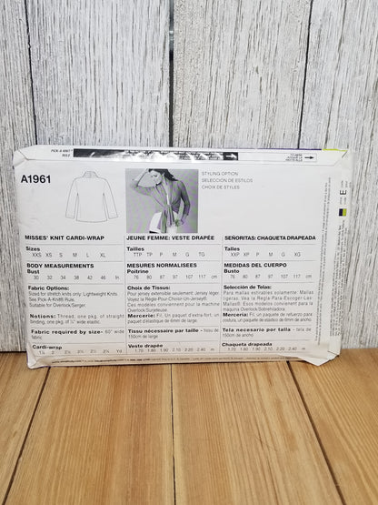Simplicity Sew Simple A1961 Size XXS-XL Knit Cardi-Wrap Uncut FF