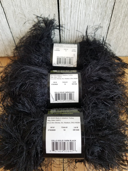 Joann's Exclusive Sensations Cello Black Eyelash Yarn 3 Skein Bundle