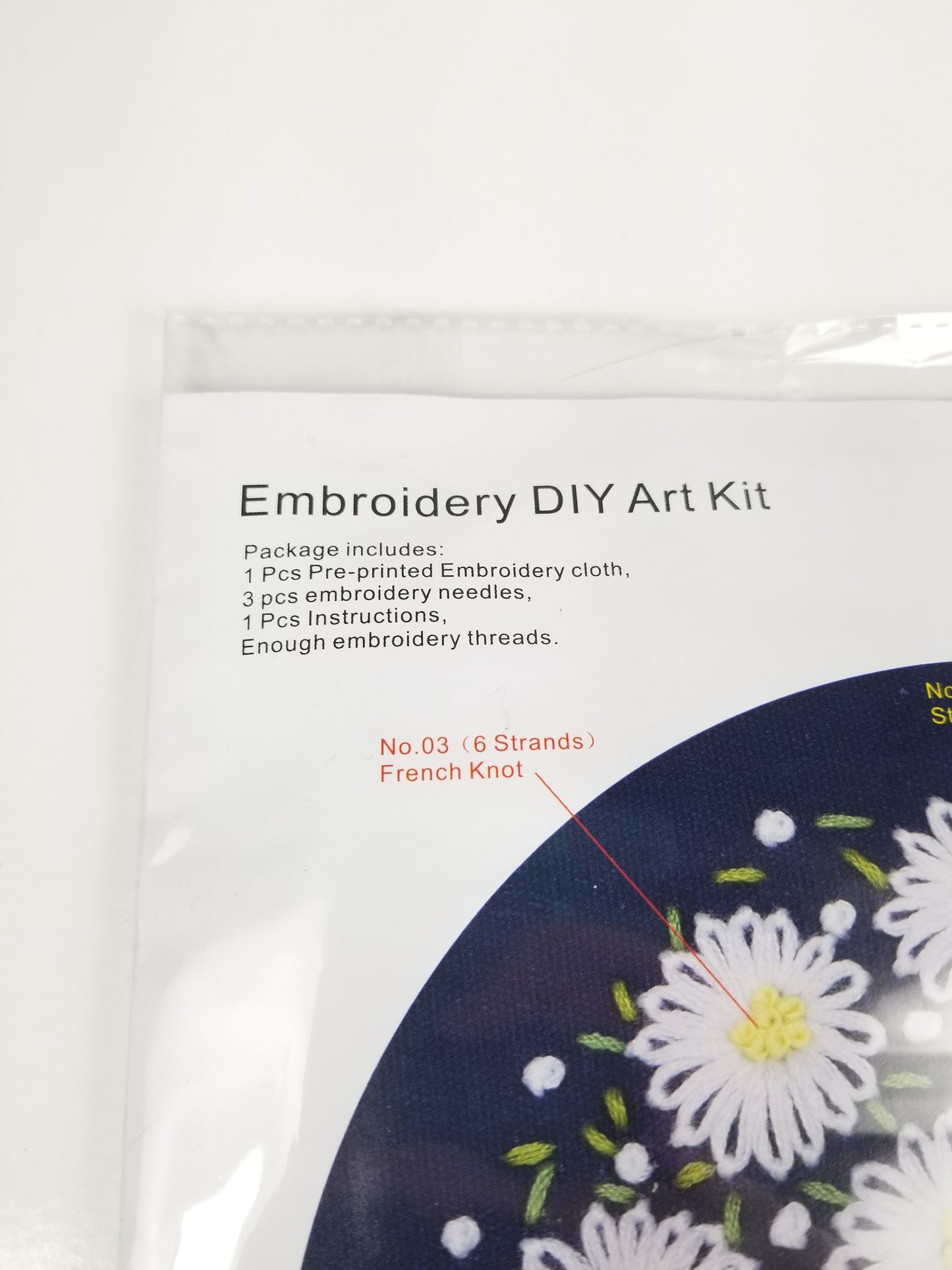 Embroidery Kit White Daisy On Dark Blue Fabric