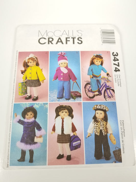 Mccall's Crafts 3474 Sewing Pattern/ 18” Doll Clothes Uncut FF