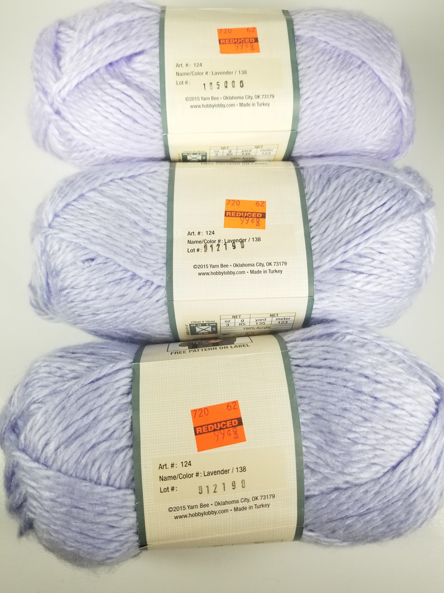 Yarn Bee Tender Touch Lavender 138 yarn 3 skein bundle