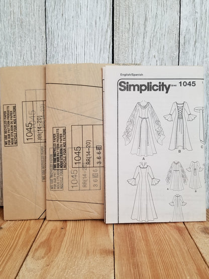 Simplicity 1045 Medieval Gowns Halloween Costumes Pattern Size RR 14-20 UNCUT FF